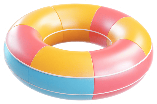 Colorful inflatable pool ring floats in the air. png