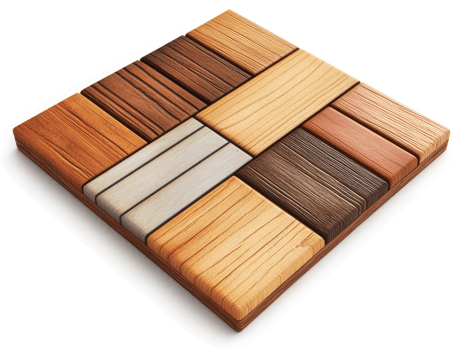 Multi-toned wood samples arranged in a square mosaic pattern. png