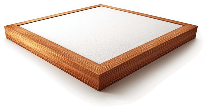 Square wooden picture frame with a white interior. png