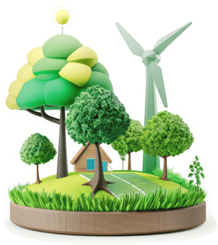 Eco-friendly miniature landscape with wind turbine. png