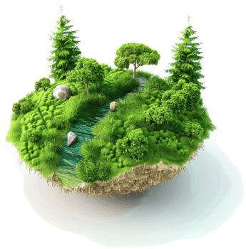 Lush green island ecosystem in mid-air. png