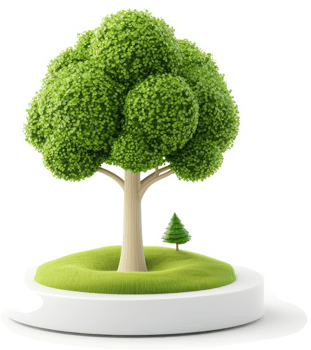 3D illustration of a lush, vibrant tree on a grassy knoll. png