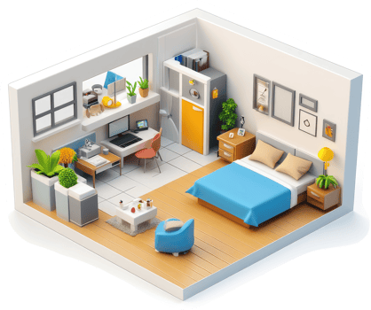 Cozy, miniature bedroom office, showcasing a modern interior design. png