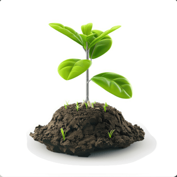 Growing plant emerging from fertile soil. png