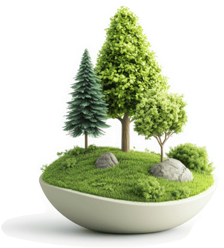 Verdant island in a ceramic bowl. png