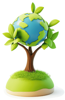 A stylized earth growing from a lush green tree. png