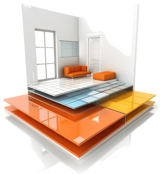 Multi-layered flooring system's construction illustrated. png