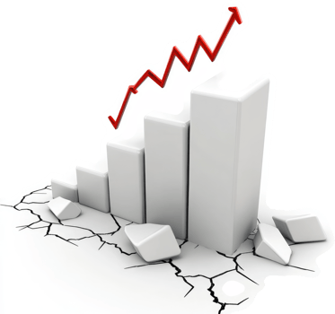Progress amidst challenges illustrated by a rising graph on cracked ground. png