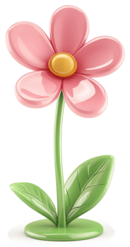 A vibrant, cartoonish pink flower with a cheerful design. png