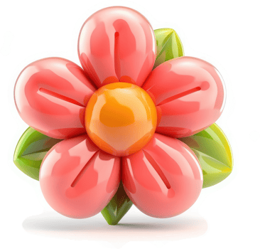 Vibrant, cartoonish flower design with glossy finish. png