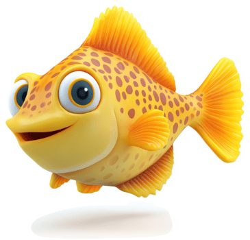 Cheerful, cartoonish goldfish illustration. png
