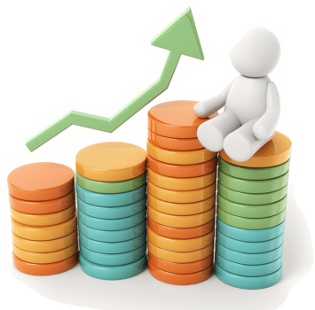 Financial growth represented by stacked coins and an upward trend. png