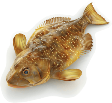 Flatfish with light brown and gold speckled scales. png