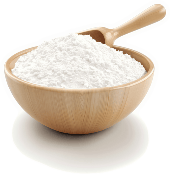 Wooden bowl filled with white powder food ingredient. png