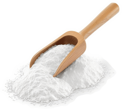 Wooden scoop overflowing with white powdered food ingredient. png