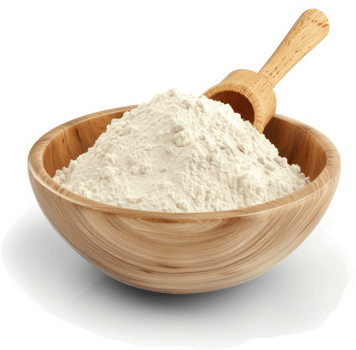 Wooden bowl filled with a light-colored flour. png