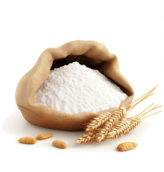 A sack of white flour, nestled with wheat and biscuits. png