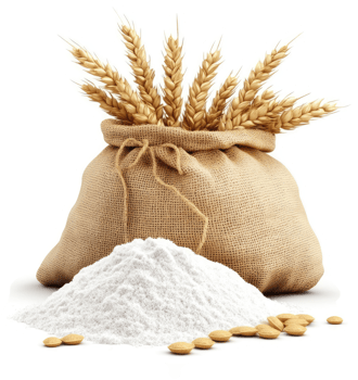 Wheat flour in a burlap sack, ready for use. png