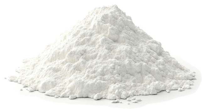 A pile of fine, white powder isolated on a white background. png