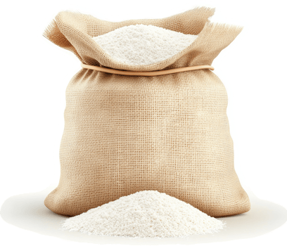 Burlap sack filled with a substantial quantity of flour. png