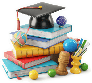Graduation ceremony supplies and educational materials. png
