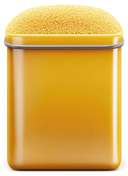 Yellow container filled with small, granular food. png
