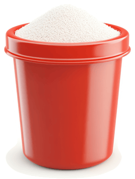 Red plastic container filled with white powder. png