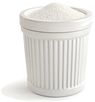 White powdered sugar in a decorative, cylindrical container. png