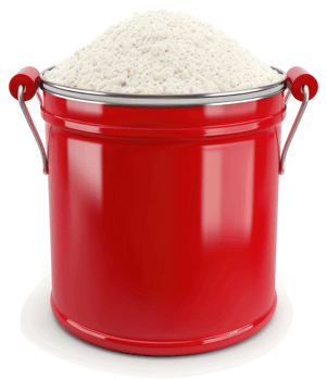 Red metal bucket filled with white powdered substance. png