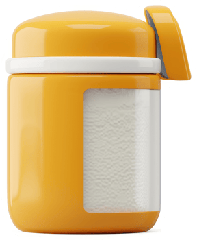 Portable, bright yellow food storage container with a see-through compartment. png