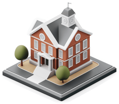Stylized illustration of a classic, red-brick school building. png