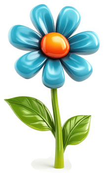 Vibrant, 3D cartoon flower with glossy petals. png