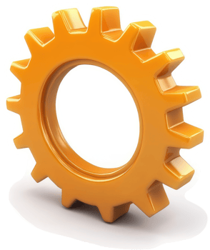 Bright orange gear graphic for mechanical systems. png