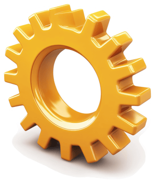 Bright, three-dimensional, golden gear. png