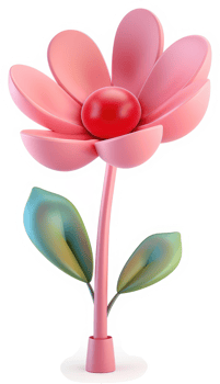 Playful, three-dimensional illustration of a pink flower. png