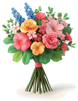 Vibrant floral bouquet of various colorful flowers. png