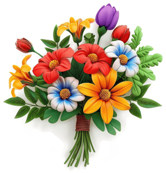 Vibrant floral bouquet arrangement of various flowers. png