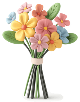 Colorful flower bouquet tied with a ribbon. png