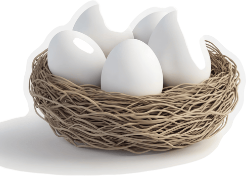 Four white eggs nestled securely in a woven bird's nest. png