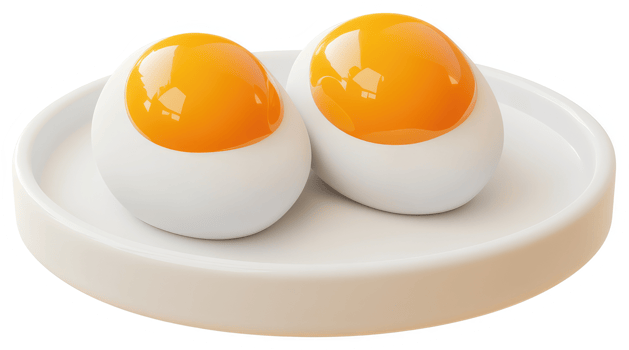 Two hard-boiled eggs on a small, round plate. png