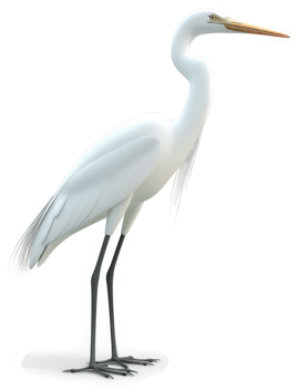 Elegant white heron stands tall and proud. png