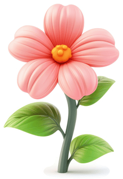 Vibrant pink flower with green leaves on a stem. png