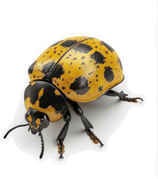 Spotted ladybug with vibrant yellow and black patterning. png