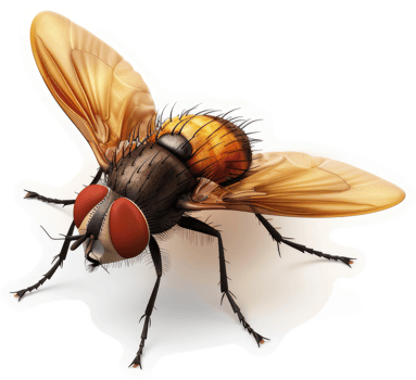 Detailed illustration of a blow fly with outstretched wings. png