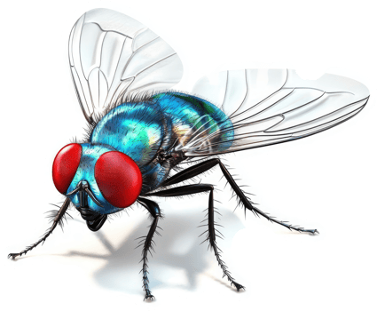 Detailed close-up illustration of a vibrant blue-green fly. png