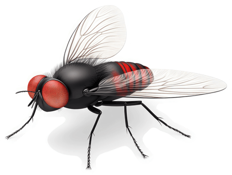 Detailed illustration of a fly with red stripes. png
