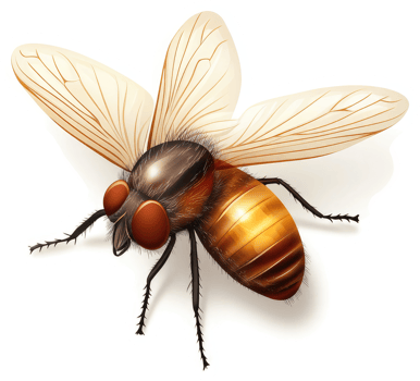 Detailed illustration of a fly with intricate wing structure. png