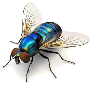Vibrant blue-green fly with translucent wings. png