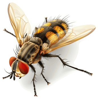 Detailed illustration of a fly with vibrant colors and intricate details. png