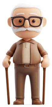 Cartoon elderly man with walking canes png